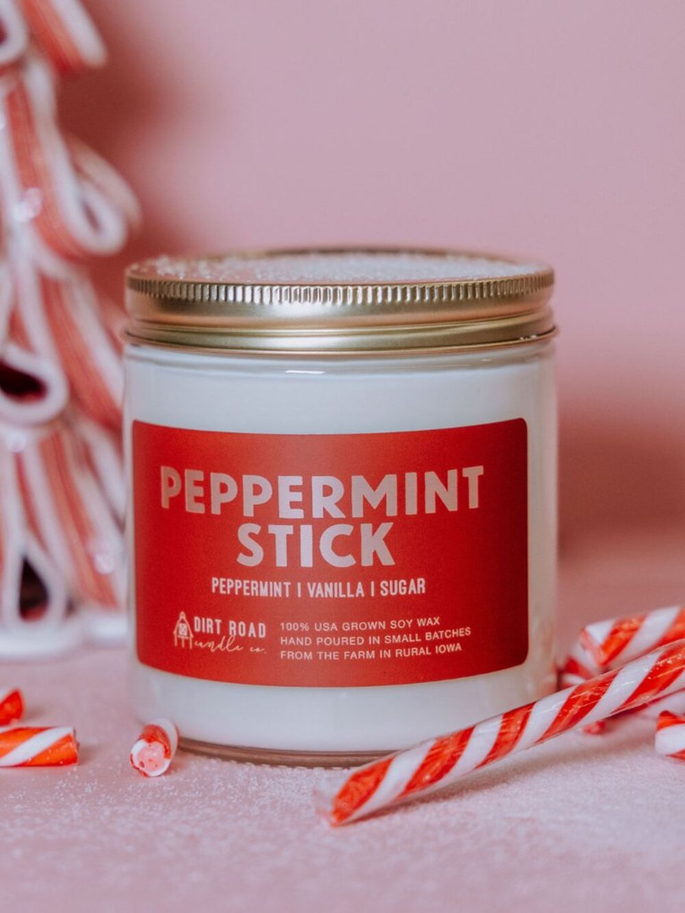 NWT Dirt Road Candle Co. "Peppermint Stick" Soy/Cotton Wick Candle